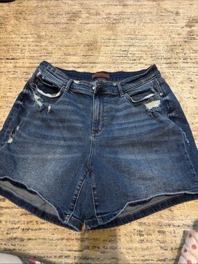 Judy Blue Distressed Dark Blue Denim Shorts